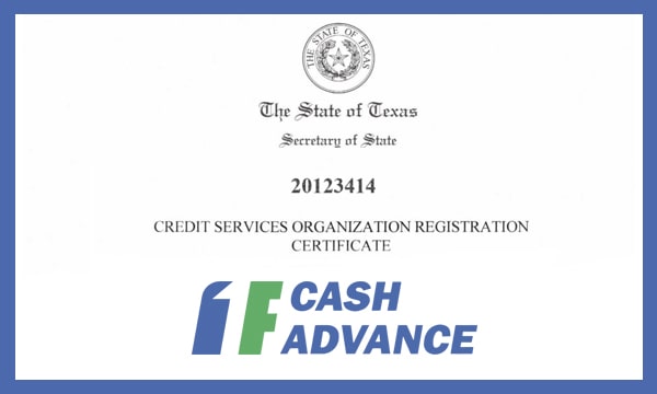 1F Cash Advance Registration Certificate Killeen Texas