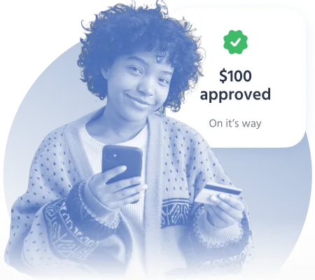 Woman receiving a $100 loan approval notification on her phone