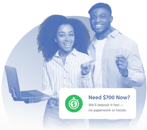 Smiling couple getting approved for $700 online loan