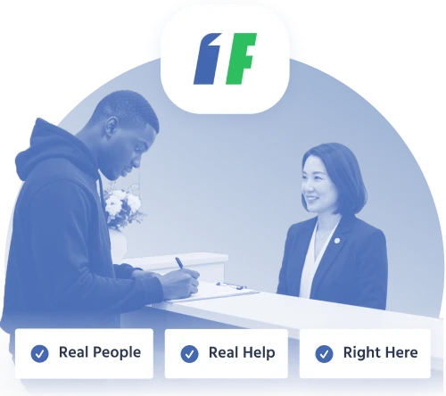 In-person loan assistance from 1F Cash Advance representative