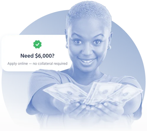 Woman smiling and extending a fan of dollar bills toward the camera