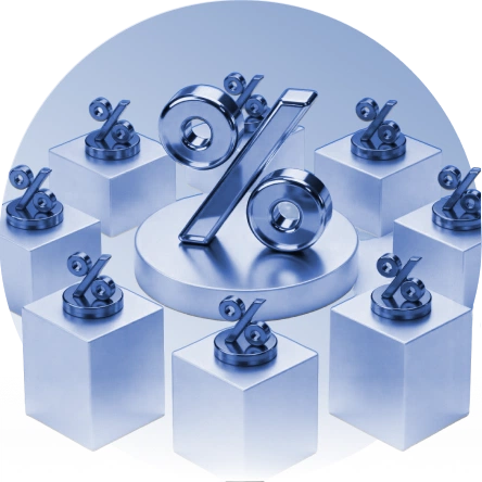 Blue 3D percentage symbols, explaining how 1F Cash Advance personal loans can help with debt consolidation