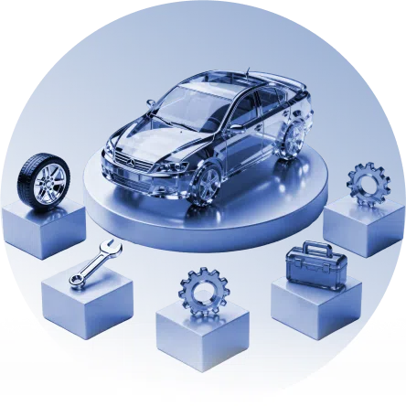 Blue 3D car and repair tools, illustrating how 1F Cash Advance personal loans can help pay for car repairs