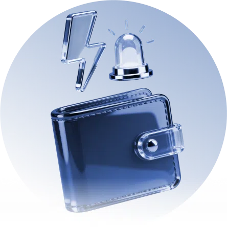 Blue 3D wallet with emergency icons, showing how 1F Cash Advance personal loans can help cover urgent financial needs