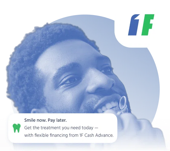 Man sitting during a dental visit with information about dental financing from 1F Cash Advance